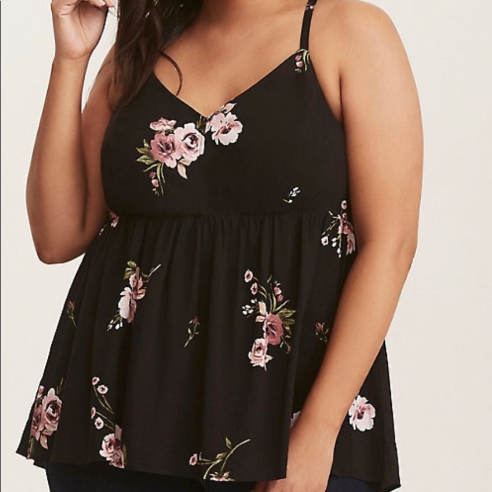 Black floral challis babydoll cami